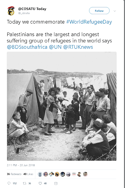  Anti-Israel COSATU illustrates "Palestinian refugees" with picture of Jewish refugees Cosatu