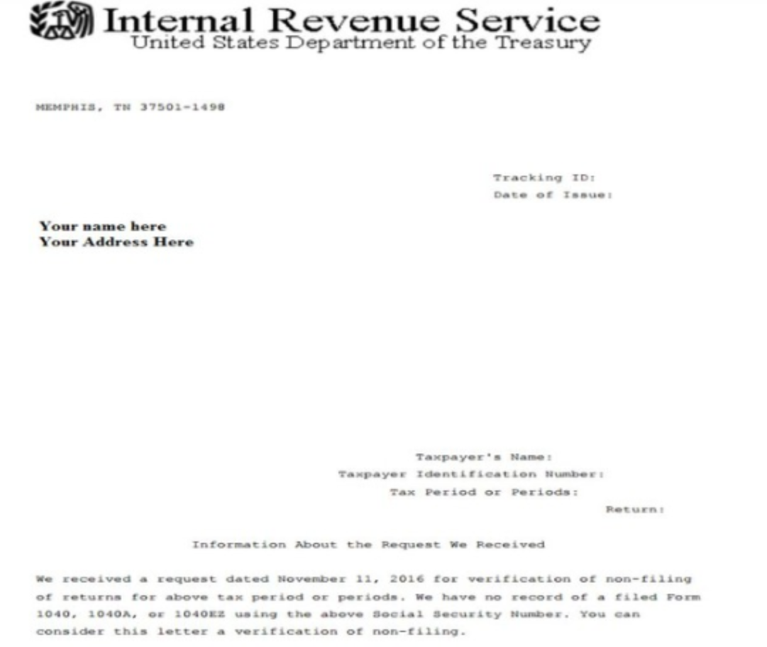 Irs verification of nonfiling letter thankyou letter