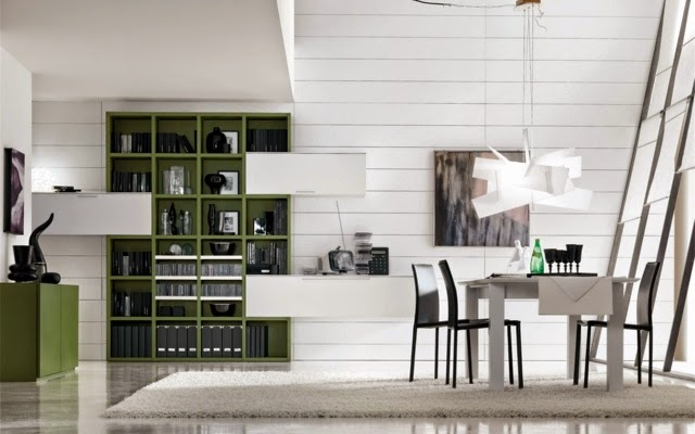 living room bookshelves designs: asymmetric bookshelves by Santa lucia