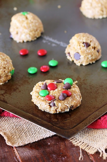 Topping Christmas Monster Cookie Dough Patty with Chocolate Chips and M&Ms Image
