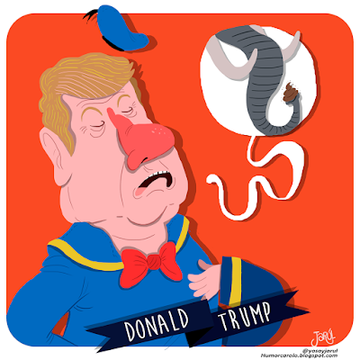 Jarúl, humor carolo, humor gráfico dominicano, donald trump habla de los latinos, donald duck, republicano