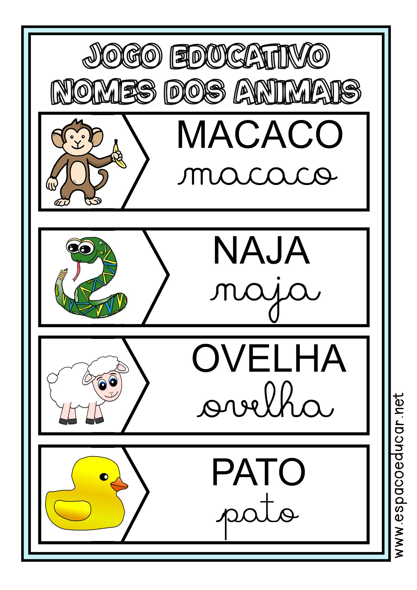 Jogo Educativo Nome Dos Animais De Encaixe Atividade Para AlfabetizaÇÃo