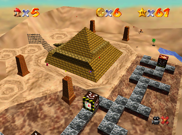 A imagem ilustra o interior do castelo no jogo Mario 64 [Nintendo