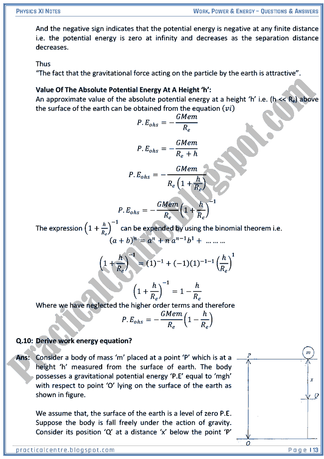 Practical Centre: Work, Power & Energy - Questions & Answers - Physics XI