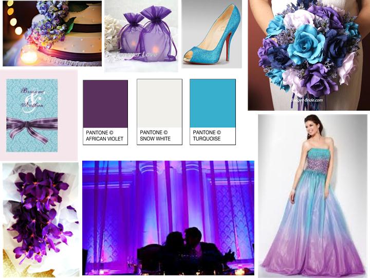 Inspiration Board Violet Purple Turquoise Blue and Snow White