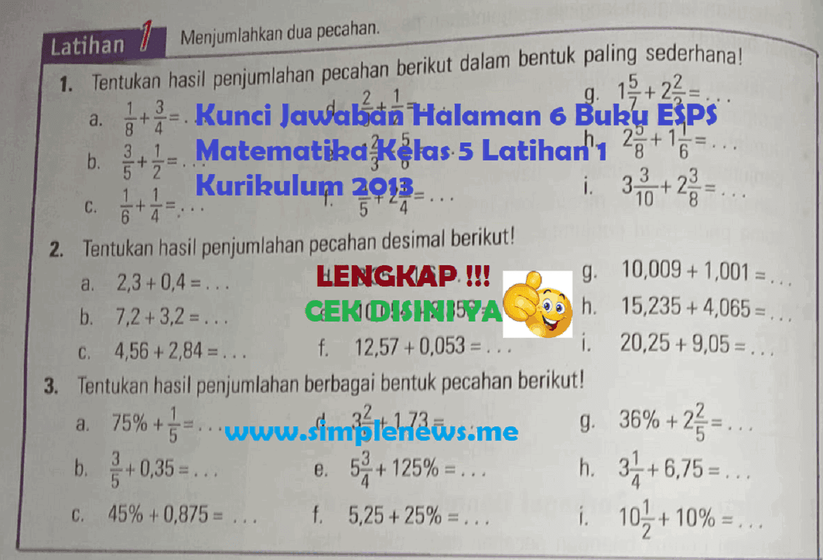 Lengkap Kunci Jawaban Halaman 6 Buku Esps Matematika Kelas 5 Latihan 1 Kurikulum 2013 - Simple News Kunci Jawaban Lengkap Terbaru
