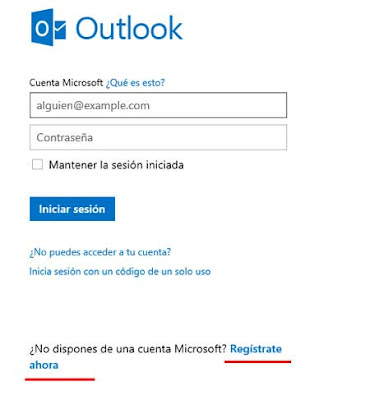 registrarse en Outlook correo