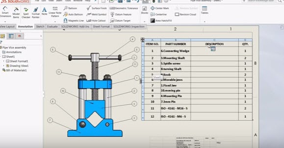 Solidworks tutorial | insert Bill of Materials (BOM) into a Drawing in ...