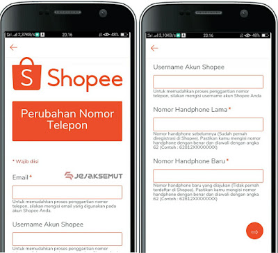 formulir perubahan nomor telepon