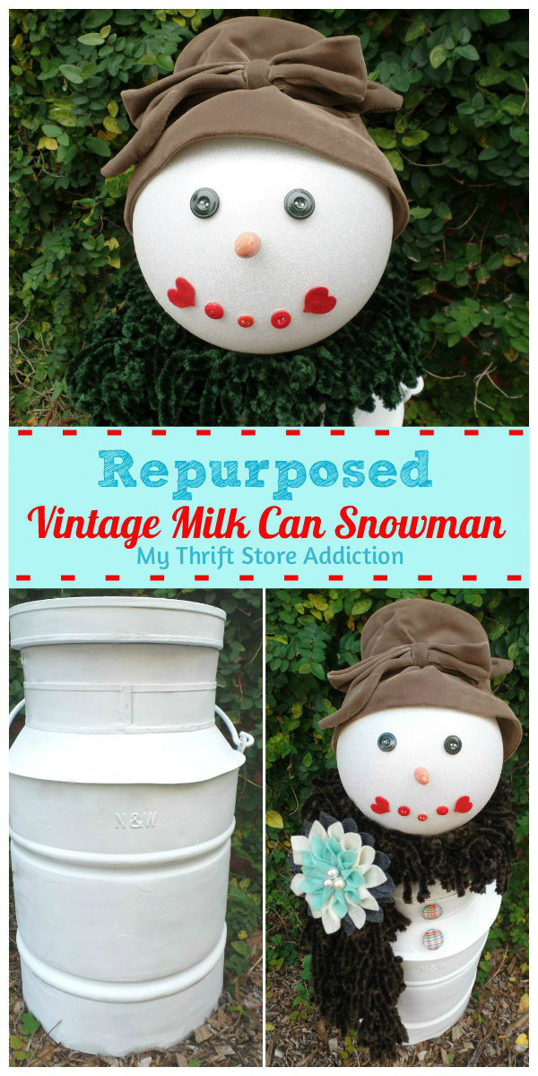 repurposed vintage milk can snowman