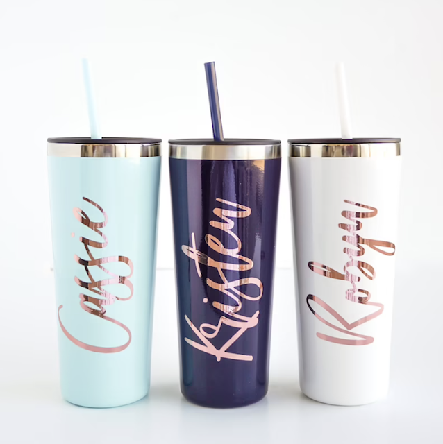 personalized tall tumbler with straw