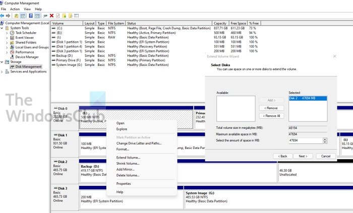 Estendi Windows di archiviazione dell'unità di partizione