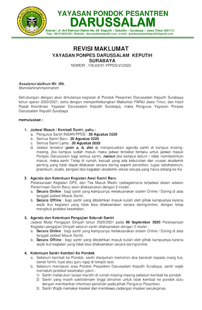 informasi pengumuman darussalam keputih