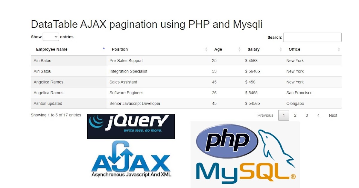 DataTable AJAX pagination using PHP and Mysqli | Tutorial101