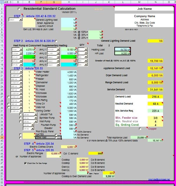 residential electrical load calculations