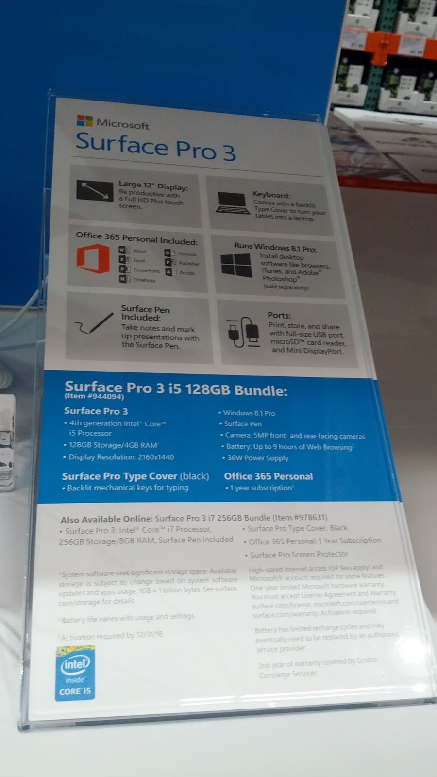 Microsoft Surface Pro 3 i5 128gb Bundle | Costco Weekender