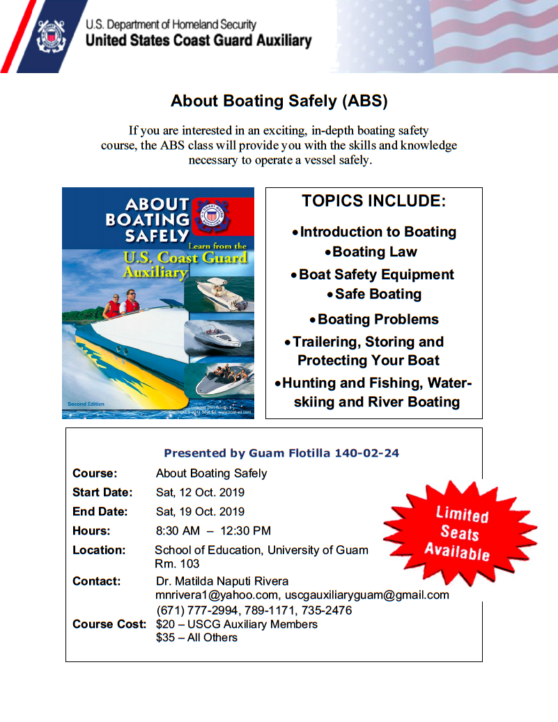 USCG Auxiliary Guam Boating Safety Training Oct. 12 & 19