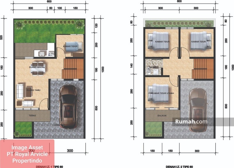 Denah Rumah 6x10 4 Kamar Tidur+ Indoor Gargen DESAIN RUMAH MINIMALIS