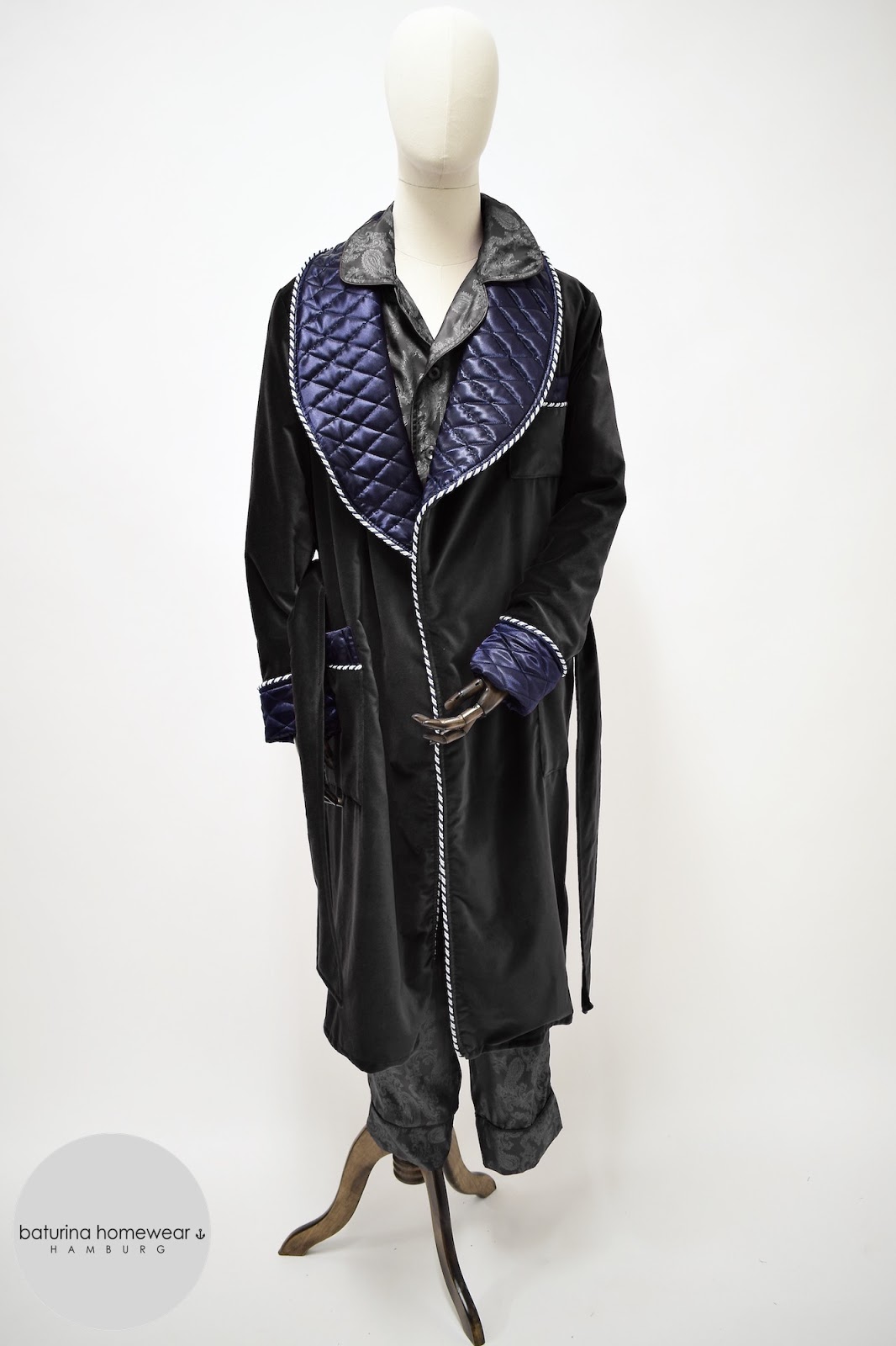 Men's Long Red Velvet Dressing Gown with Quilted Silk Shawl Collar