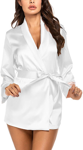 Sexy Short White Satin Robes For Women