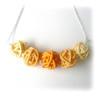 Peach Cream Scribble Necklace, Polymer Clay
