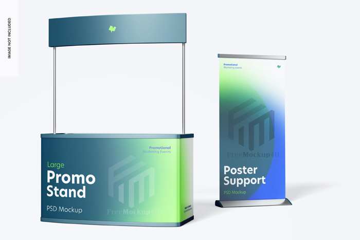 Large Promo Stand With Roll Up Banner Mockup