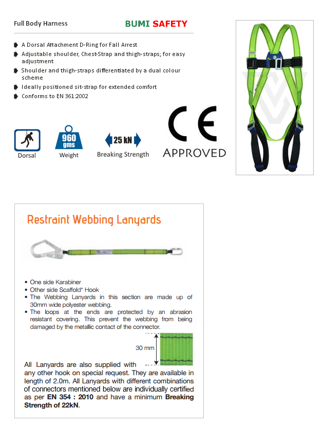 Bumi Safety FULL BODY HARNESS SINGLE LANYARD