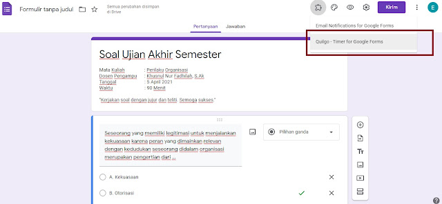 Soal Ujian Dengan Timer di Google Form