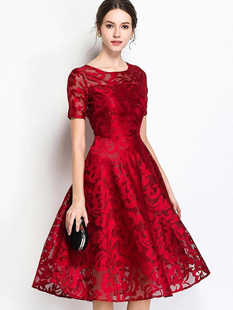 Elegant Embroidery High Waist A Line Dress