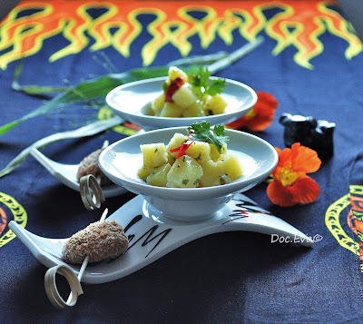 Lachsbulettchen, Kartoffelsalat, asiastyle Lachsbuletten, asiatischer Kartoffelsalat