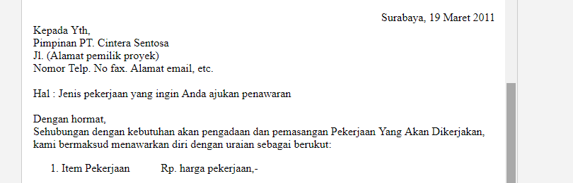 Contoh Surat Pengajuan Tender Proyek - bacanulis.com