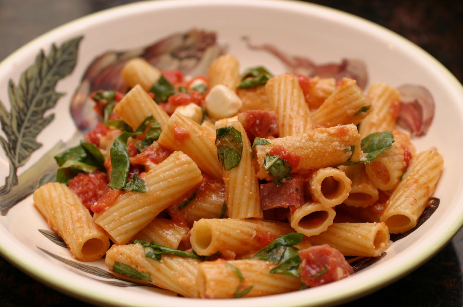 Sylvie's Kitchen Rigatoni with Salami, Mozzarella, and Basil