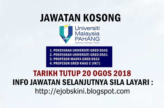 Jawatan Kosong Universiti Malaysia Pahang Ump 20 Ogos 2018