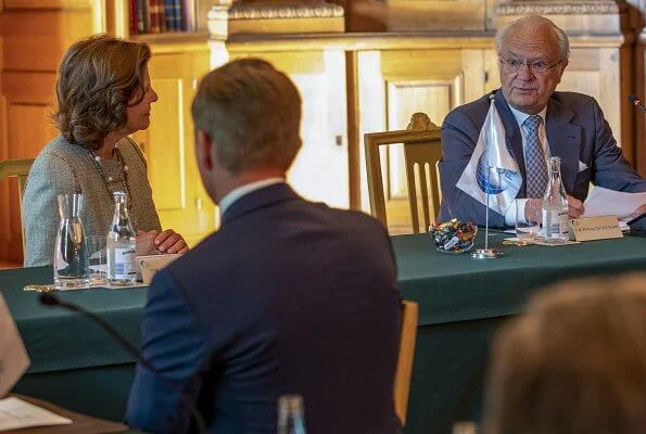 Queen Silvia, Crown Princess Victoria and Princess Sofia attended Partner Advisory Board Meeting. Multicoloured wool blend zig-zag knit jumper