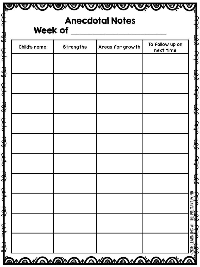 Printable Free Anecdotal Notes Template For Teachers