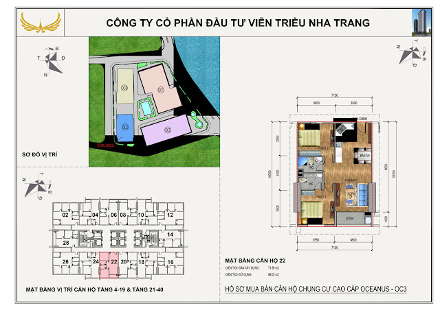 Mặt bằng căn 22 Chung Cư OC3 Viễn Triều Nha Trang