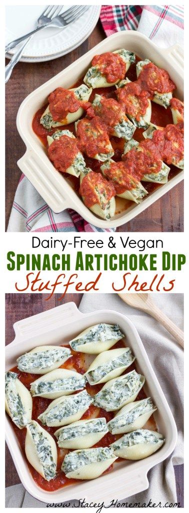 These vegan stuffed shells are filled with the best super creamy spinach artichoke dip. This meal is family-friendly, easy to make, and it's definitely a crowd-pleaser! Vegan. These vegan stuffed shells are filled with the best super creamy spinach artichoke dip. This meal is family-friendly, easy to make, and it's definitely a crowd-pleaser! Vegan.