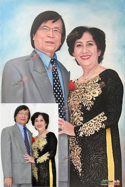 vẽ chân dung sơn dầu tặng người thân