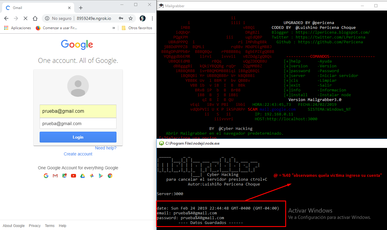 Hackear gmail con Mailgrabber node.js