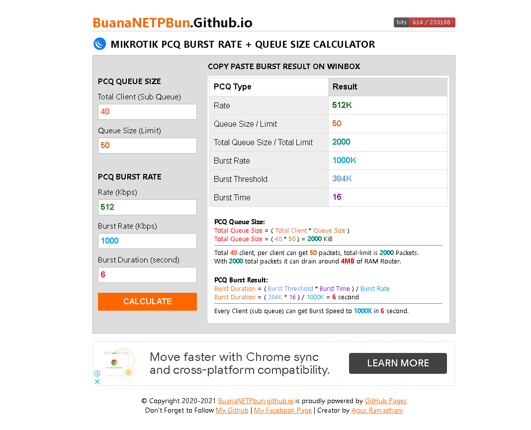 Mikrotik PCQ Burst Rate and PCQ Queue Size Calculator OOM