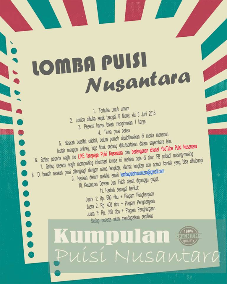 Lomba Puisi Nusantara | Maret - Juni 2016 - KOFIKU | Komunitas Fiksi Kudus