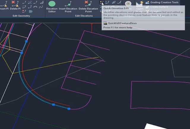 Quick elevation edit tool in Autodesk Civil 3D