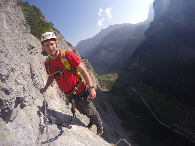 Via Ferrata, Klettersteig, Hike, Climbing, Scrambling, mountaineer, mountain, extreme, adrenaline, adventure, Explore, Murren, Gimmelwald, Lauterbrunnen, Interlaken, Switzerland, Bern, Swiss Alps, Bernese Alps, Alpine, hanging, Nepalese Bridge, tyrolean, cliff, BASE, ladders, 