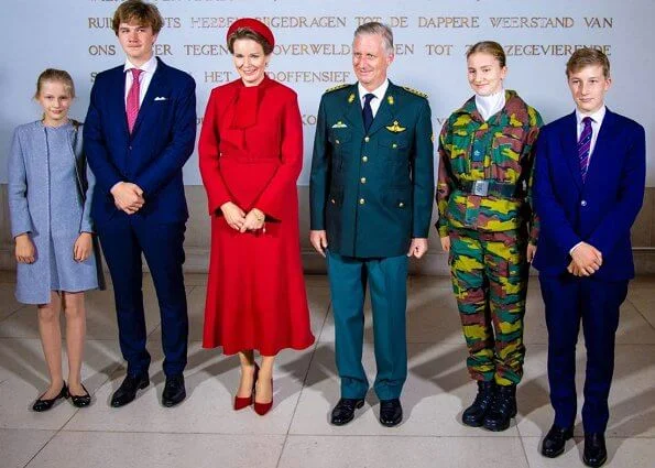 Queen Mathilde wore a new hairy mohair jacket and wool crepe dress from Natan. Crown Princess Elisabeth, Princess Eleonore