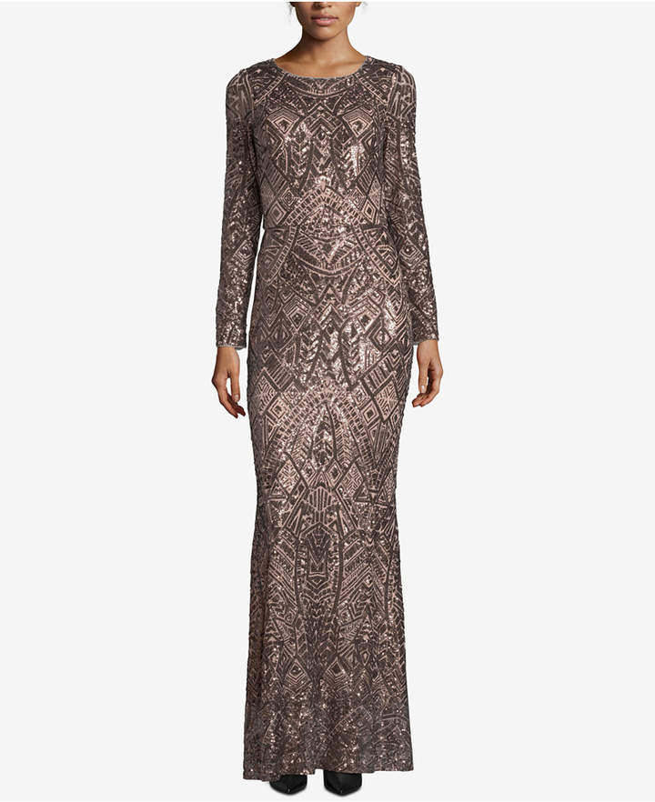 Betsy & Adam Geometric Sequined Gown