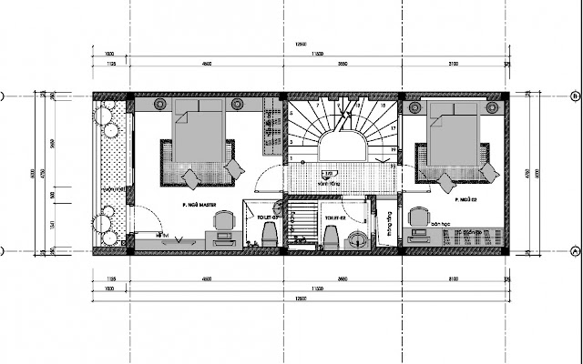 Thiết kế nhà phố 3 tầng 3 phòng ngủ - Mặt bằng tầng 2