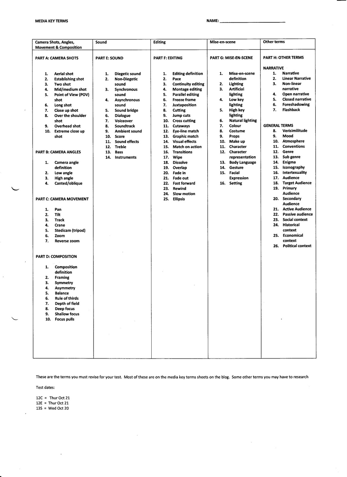 Anicia Brown AS Media Media Key Terms Sheet