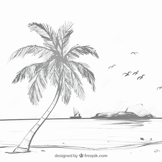 Contoh sketsa gambar pemandangan pantai