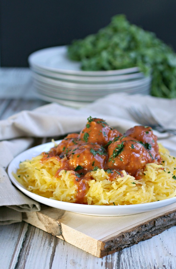 Hungry Couple Spaghetti Squash with Chicken Meatballs