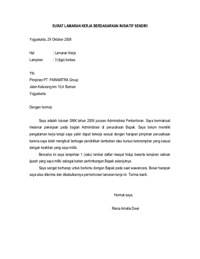 Contoh Surat Lamaran Kerja Inisiatif Sendiri Terbaru Contoh Surat